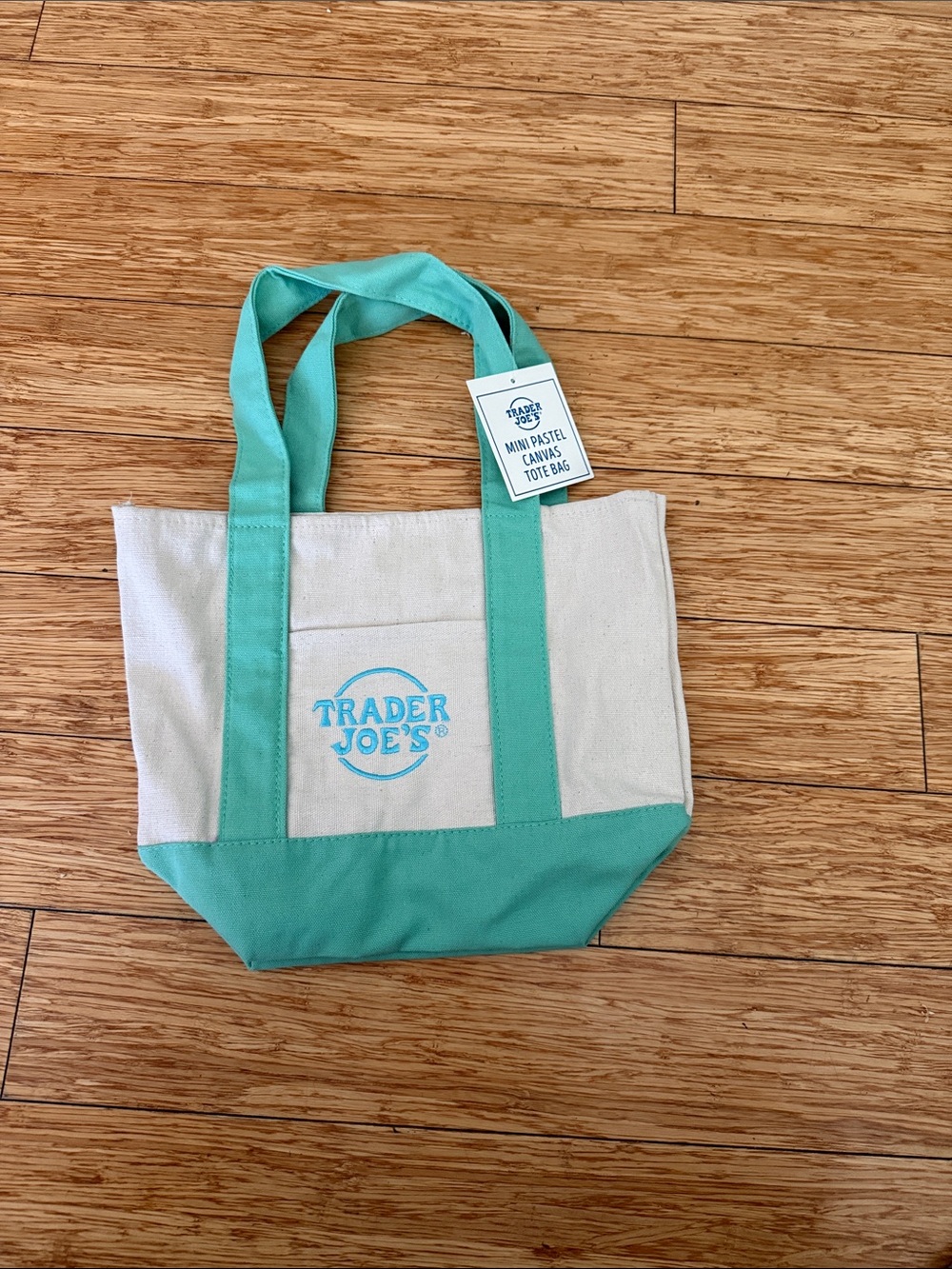 Trader Joe's Cream and Aqua Mini Canvas Tote